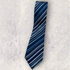 BUGATCHI Silk Tie ITALY XL Navy Blue Striped W:3" EUC